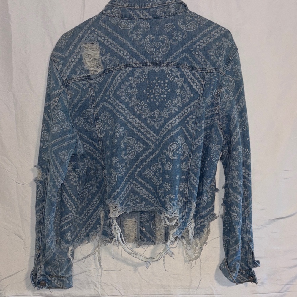 one 5 one Patterned Blue Denim Jacket - Picture 6 of 7